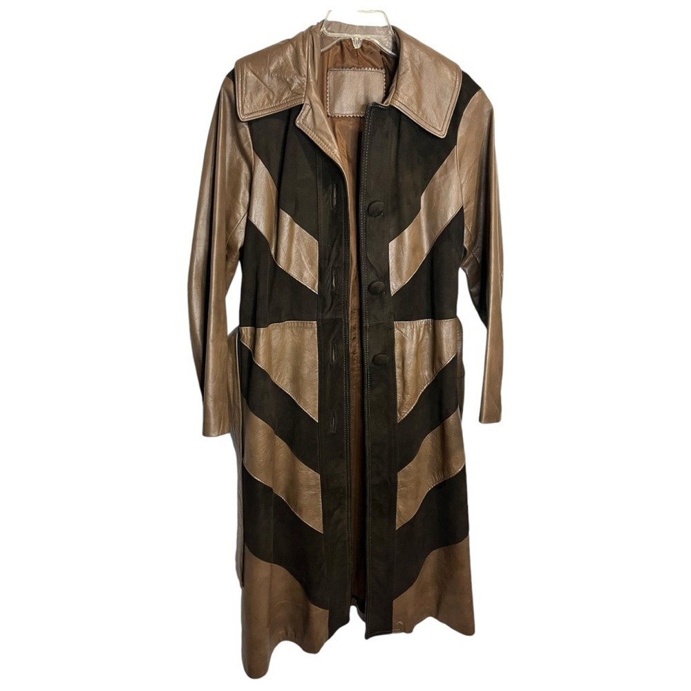 Vintage 70s Chevron Leather Trench Coat